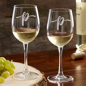 Script Initial Personalized White Wine Glass - 35349-WN