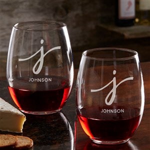 Script Initial Personalized Stemless Wine Glass - 35349-SN