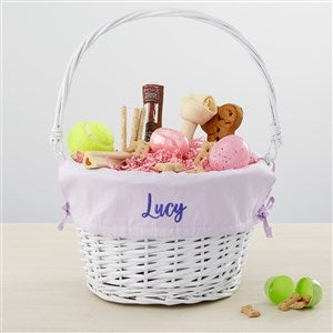 Personalized Dog White Easter Basket with Folding Handle - Lavender - 35397-PL