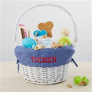Personalized Dog White Easter Basket with Folding Handle - Navy Check - 35397-N
