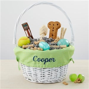 Personalized Dog White Easter Basket with Folding Handle - Green Check - 35397-GC