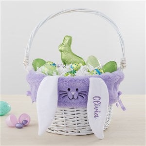 Personalized Purple Bunny Easter Basket Liner  White Basket - 35445-WP