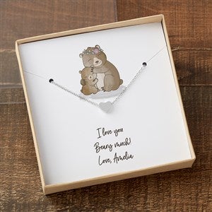 Parent  Child Bear Silver Heart Necklace With Personalized Message Card - 35507-SH