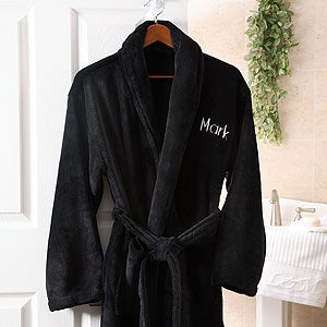 Embroidered Black Micro Fleece Robe - His and Hers Design - 3568-B