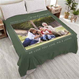 Happiness is Being a Grandparent Personalized 90x90 Plush Fleece Photo Blanket - 35799-Queen