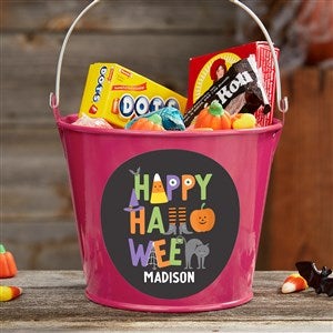 Trick or Treat Icons Personalized Halloween Treat Bucket-Pink - 35882-P