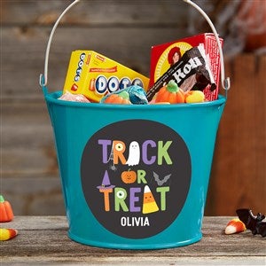 Trick or Treat Icons Personalized Halloween Treat Bucket-Turquoise - 35882-T
