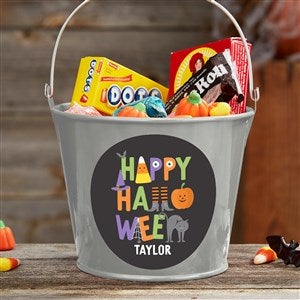 Trick or Treat Icons Personalized Halloween Treat Bucket-Silver - 35882-S