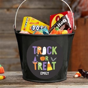 Trick or Treat Icons Personalized Halloween Treat Bucket-Black - 35882-B