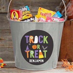 Trick or Treat Icons Personalized Large Treat Bucket- Silver - 35882-SL