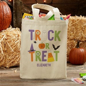 Personalized Halloween Canvas Tote Bags - Trick or Treat Icons - 14quot; x 10quot; - 35887-S
