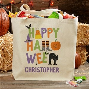 Trick or Treat Icons Personalized Halloween Canvas Tote Bag- 20 x 15 - 35887-L