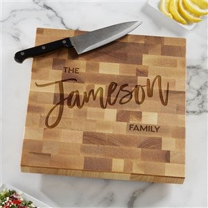 Bold Family Name Personalized 12x12 Butcher Block Cutting Board - 35937-12