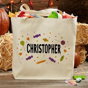 Candy Pattern Personalized Halloween Canvas Tote Bag- 20quot; x 15quot; - 35979-L