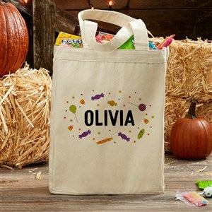 Candy Pattern Personalized Halloween Canvas Tote Bag- 14quot; x 10quot; - 35979-S