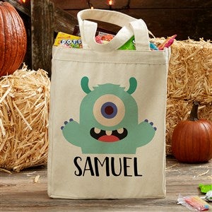 Trick Or Trick Monster Personalized Halloween Canvas Tote Bag- 14quot; x 10quot; - 35986-S