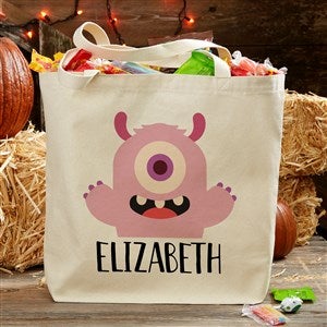 Trick Or Treat Monster Personalized Halloween Canvas Tote Bag- 20 x 15 - 35986-L