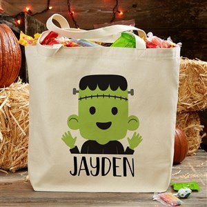 Trick Or Trick Frankie Personalized Halloween Canvas Tote Bag- 20quot; x 15quot; - 35988-L