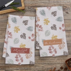 Stamped Leaves Personalized Kitchen Towel - 36363