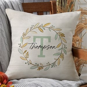 Fall Family Wreath Personalized Outdoor Throw Pillow- 20”x20” - 36374-L