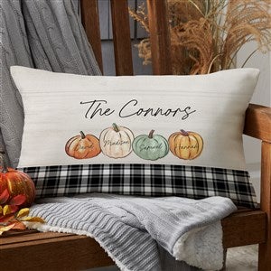 Fall Family Pumpkins Personalized Lumbar Outdoor Throw Pillow- 12” x 22” - 36374-LB