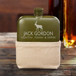 Hunting Personalized Foster  Rye® Matte Army Green Flask - 36462