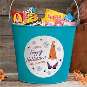 Halloween Gnome Personalized Large Treat Bucket- Turquoise - 36719-TL