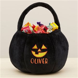 Jack-o-Lantern Embroidered Plush Halloween Treat Bag-Black - 36760-B