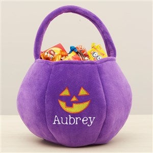 Jack-o-Lantern Embroidered Plush Halloween Treat Bag-Purple - 36760-PU