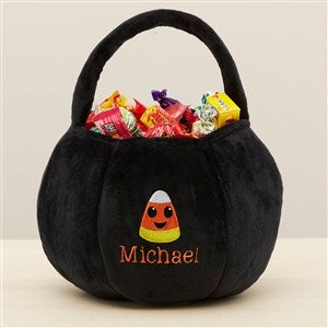 Candy Corn Embroidered Plush Halloween Treat Bag-Black - 36764-B