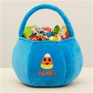 Candy Corn Embroidered Plush Halloween Treat Bag-Blue - 36764-BU