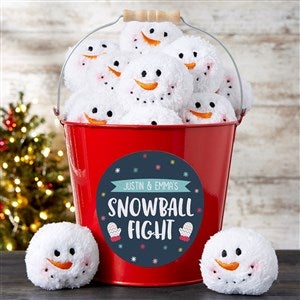 Warm Winter Wishes Snowball Fight Personalized Red Metal Bucket - 36801-N