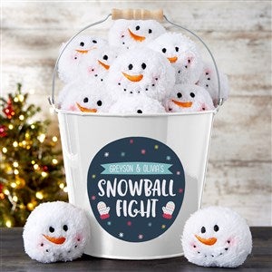 Warm Winter Wishes Snowball Fight Personalized White Metal Bucket - 36801-W