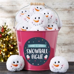 Warm Winter Wishes Snowball Fight Personalized Pink Metal Bucket - 36801-P
