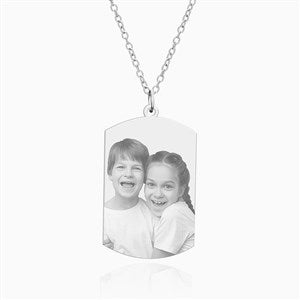 Personalized Photo Dog Tag Silver Necklace - 36816D-S