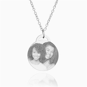 Personalized Photo Round Pendant Silver Necklace - 36819D-S