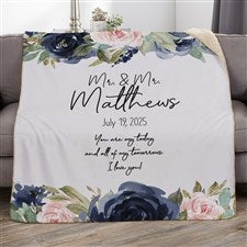 Colorful Floral Personalized Wedding 50x60 Sherpa Blanket - 36862-S