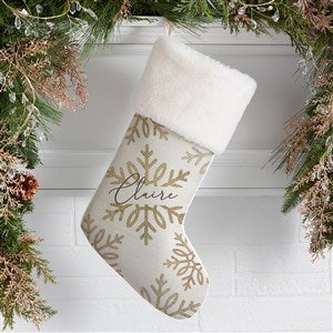 Silver and Gold Snowflake Personalized Ivory Faux Fur Christmas Stockings - 36913-IF