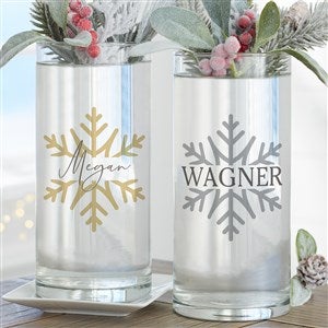 Silver and Gold Snowflakes Personalized Cylinder Glass Flower Vase - 36915