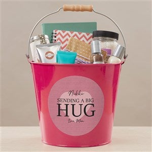 Sending Hugs Personalized Large Metal Bucket- Pink - 36918-PL