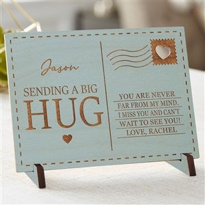 Sending Hugs Personalized Wood Postcard-Blue Stain - 36922-BL