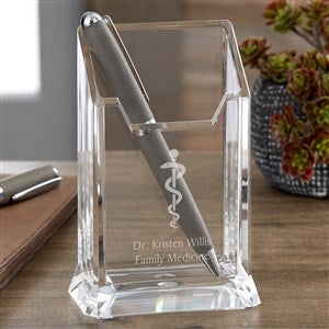 Rod of Asclepius Doctors Office Personalized Acrylic Pen & Pencil Holder - 36967