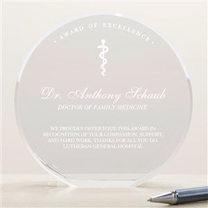 Rod of Asclepius 6 Round Crystal Personalized Award - 36969-L