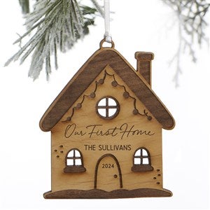 Christmas Cottage Personalized Wood Ornament- Natural - 37162-N