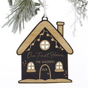 Christmas Cottage Personalized Wood Ornament- Black - 37162-BLK