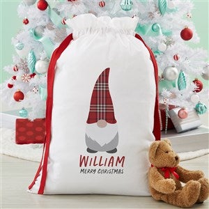 Christmas Gnome Personalized Canvas Drawstring Santa Sack - 37226