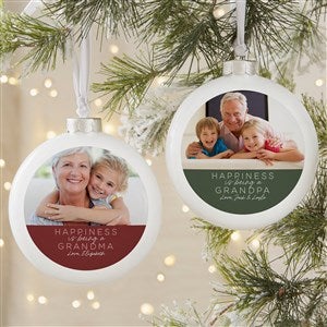 Happiness Is Being A Grandparent Personalized Photo Slim Globe Ornament - 37363