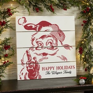 Retro Santa Personalized Christmas Wooden Shiplap Sign- 12quot; x 12quot; - 37487-12X12