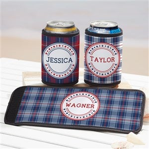 Patriotic Plaid Personalized Beer Can  Bottle Wrap - 37513