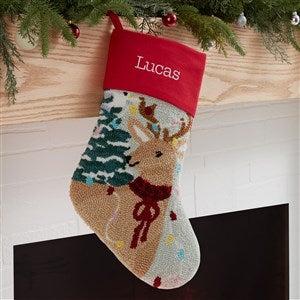 Classic Reindeer Embroidered Hooked Christmas Stocking - 37556-R